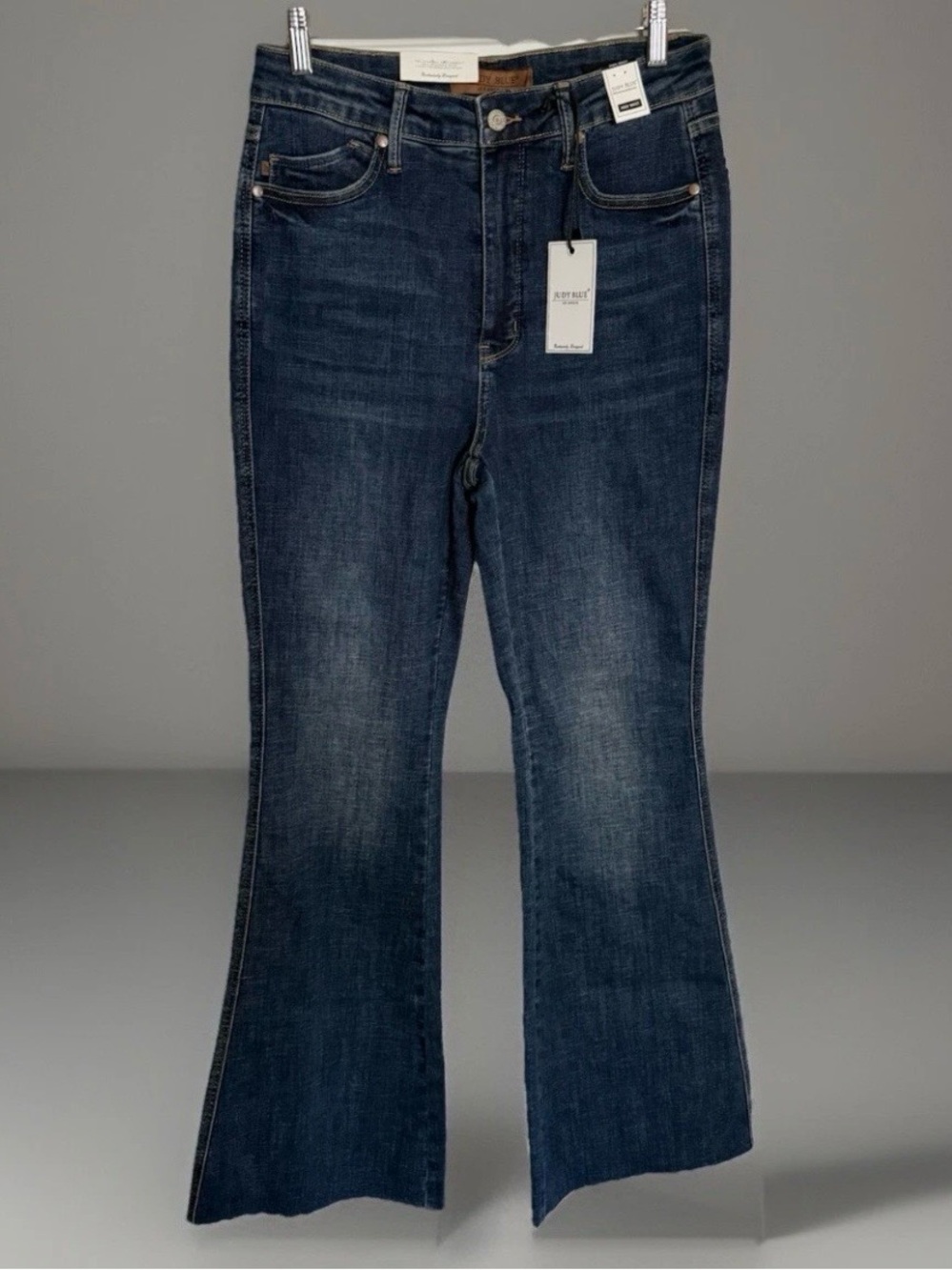 Judy Blue Trifecta Jeans 9/29 Stretch-Dk Blue-Flare-Raw Hem-Butt Lifting NWT